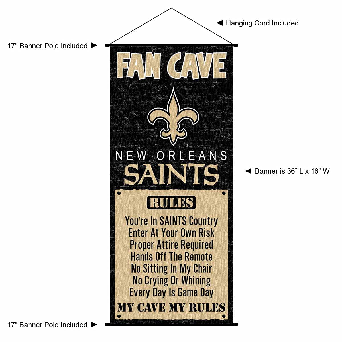 WinCraft New Orleans Saints Man Cave Fan Banner Wall Door Scroll - Sports Collectibles, Sports Memorabilia, Sports Fan Shop, Sports Gifts