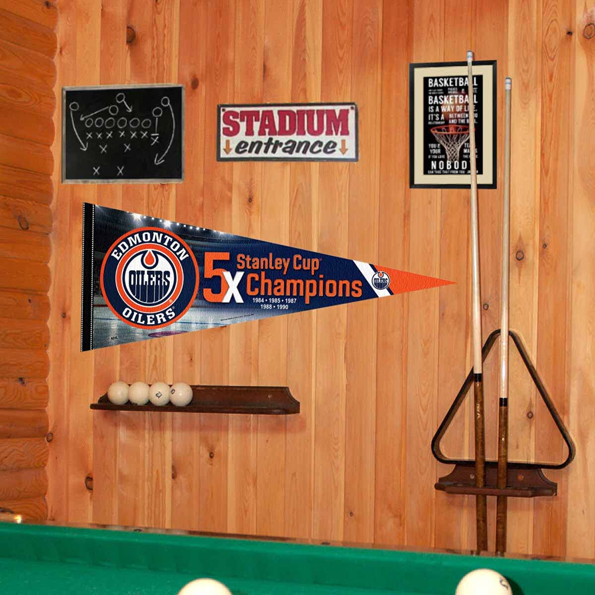 WinCraft Edmonton Oilers 5 Time Cup Champions Pennant Banner Flag - Sports Collectibles, Sports Memorabilia, Sports Fan Shop, Sports Gifts