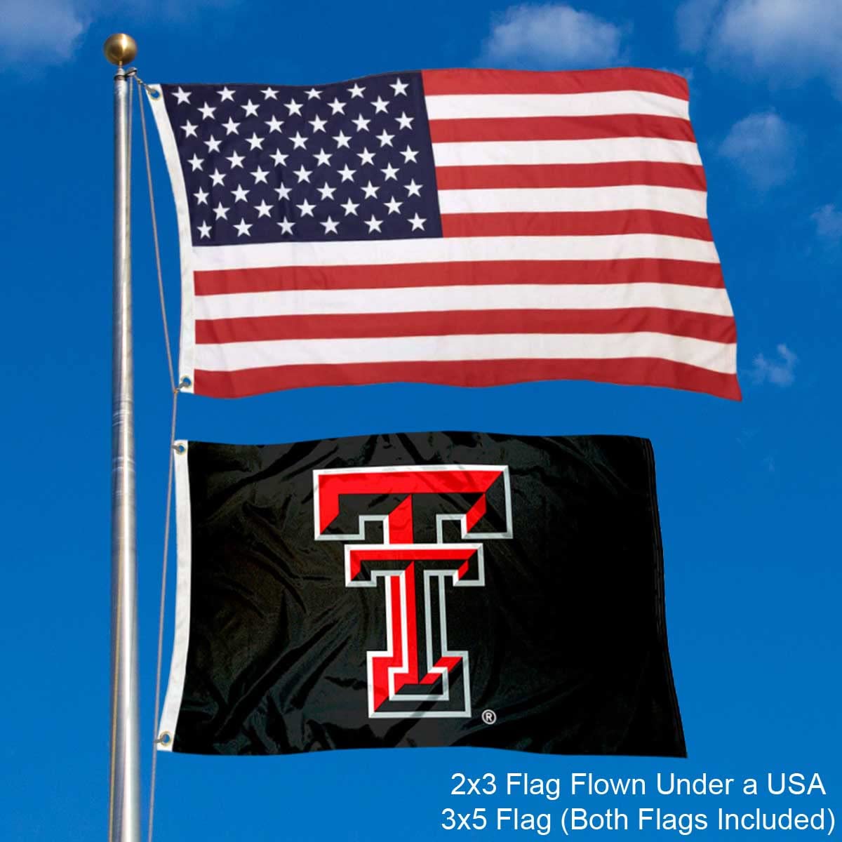 College Flags & Banners Co. Texas Tech Red Raiders Small 2'x3' Flag and USA 3x5 Flag Set - Sports Collectibles, Sports Memorabilia, Sports Fan Shop, Sports Gifts