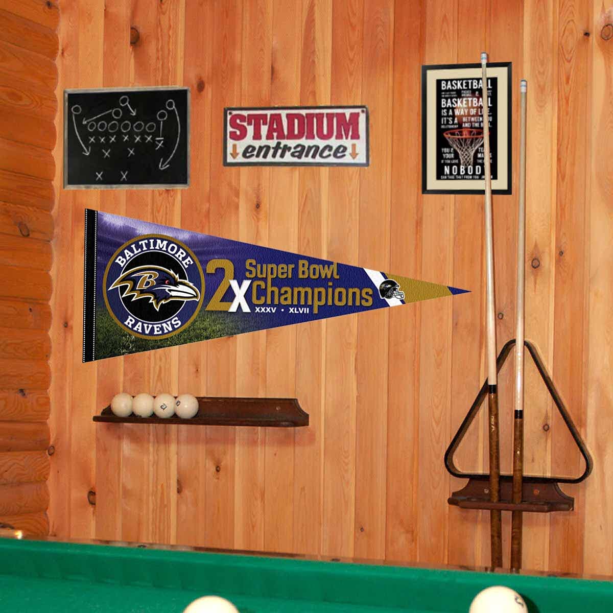 WinCraft Baltimore Ravens 2 Time Bowl Champions Pennant Banner Flag - Sports Collectibles, Sports Memorabilia, Sports Fan Shop, Sports Gifts