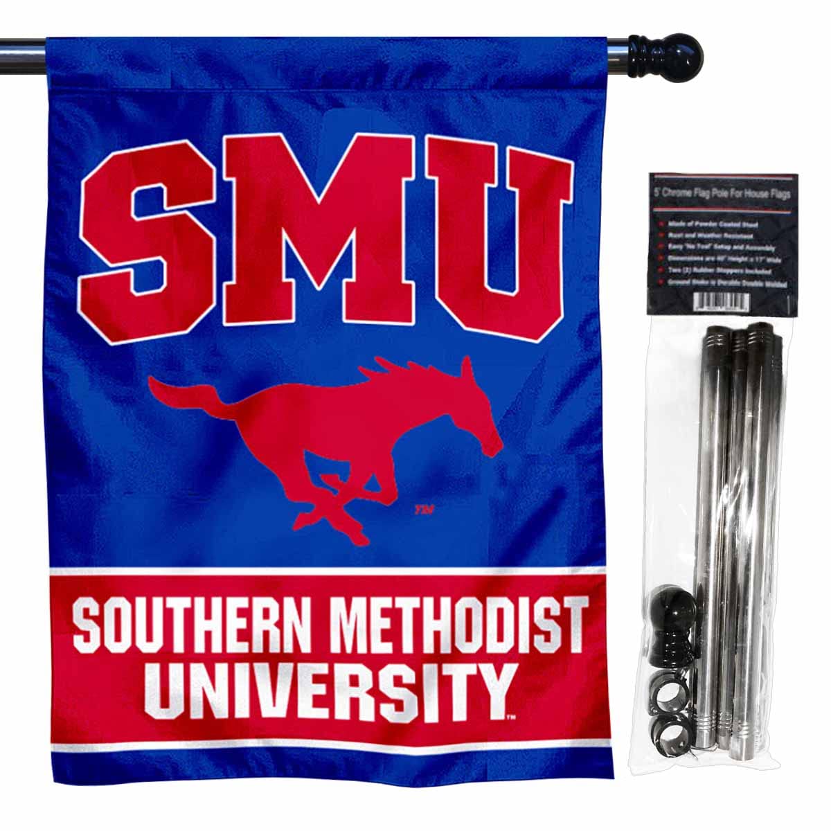 SMU House Flag with Flag Pole Set - Sports Collectibles, Sports Memorabilia, Sports Fan Shop, Sports Gifts