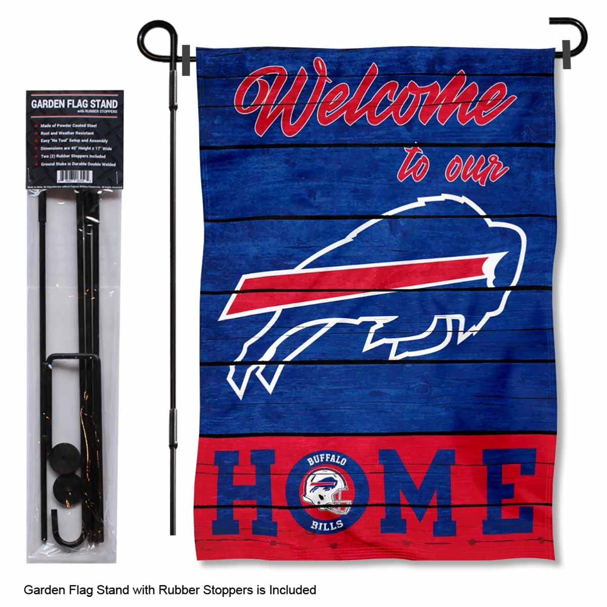 WinCraft Buffalo Bills Welcome to Our Home Garden Flag and Flagpole Mount - Sports Collectibles, Sports Memorabilia, Sports Fan Shop, Sports Gifts