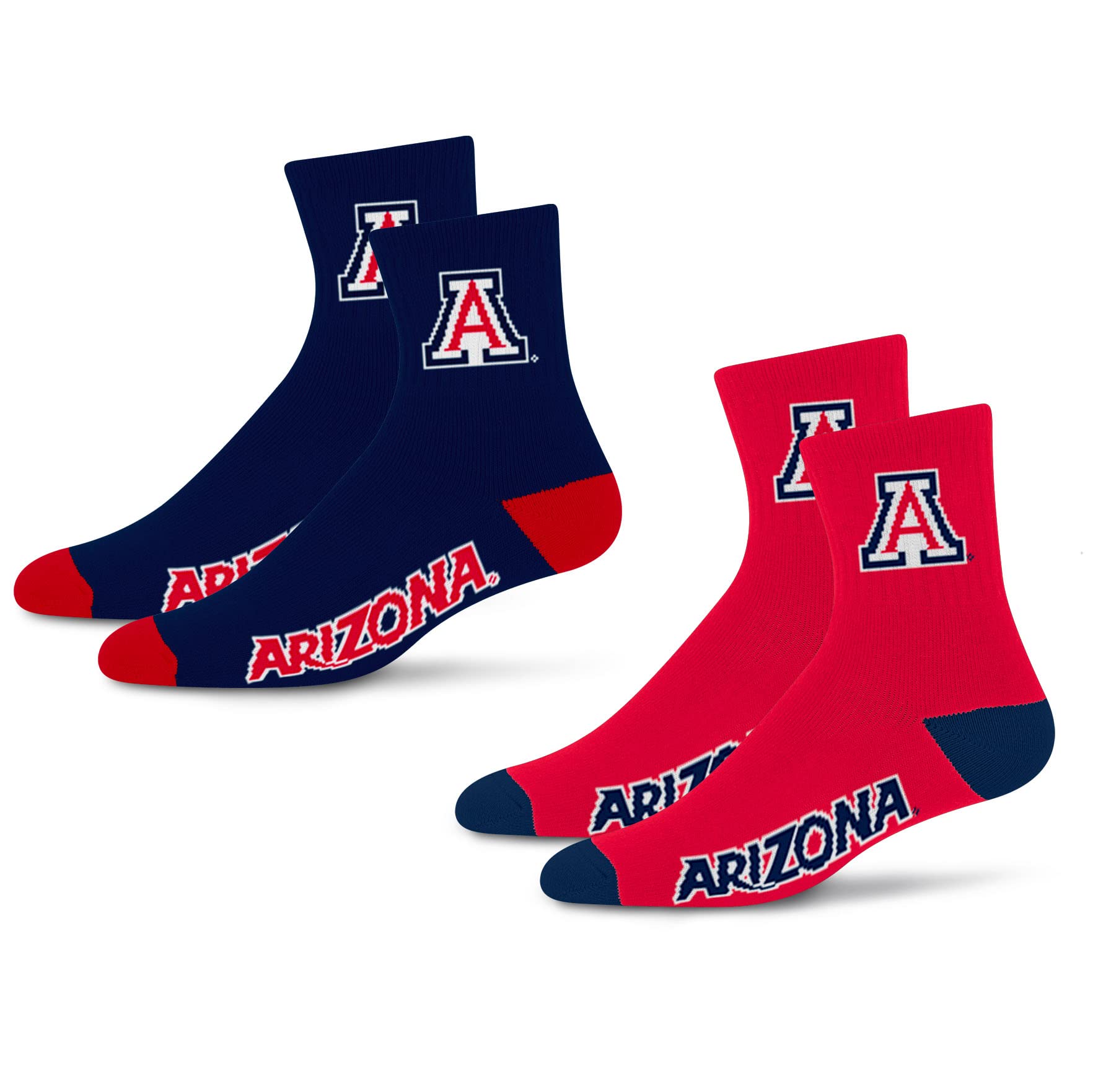 For Bare Feet NCAA Arizona Wildcats Quarter Sock Two Pack Team Colors Large - Sports Gifts, Sports Memorabilia, Sports Collectibles, Fan Shop