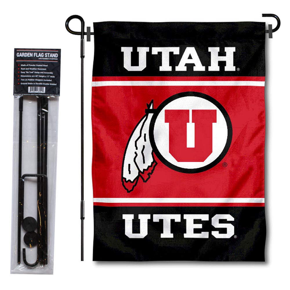 College Flags & Banners Co. Utah Garden Flag with Stand Holder - Sports Collectibles, Sports Memorabilia, Sports Fan Shop, Sports Gifts