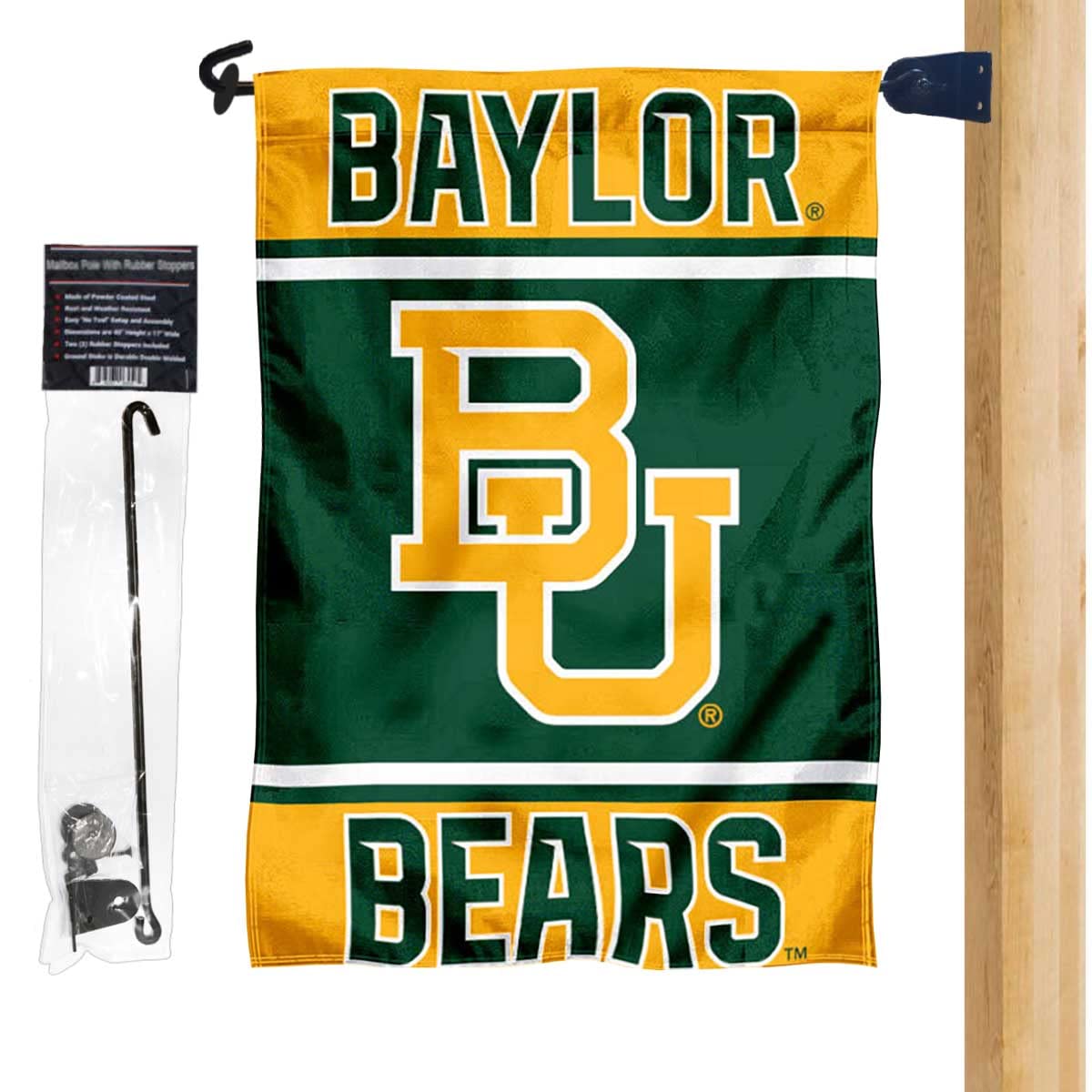 College Flags & Banners Co. Baylor Bears Garden Flag and Mailbox Post Pole Mount Holder Set - Sports Collectibles, Sports Memorabilia, Sports Fan Shop, Sports Gifts