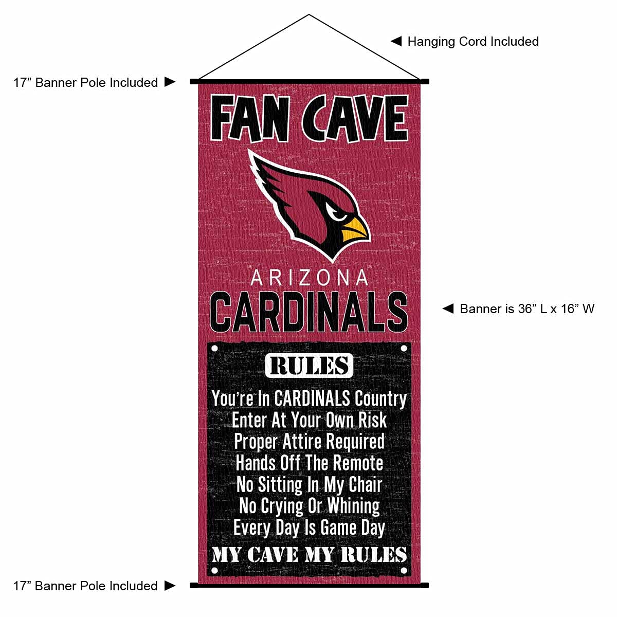WinCraft Arizona Cardinals Man Cave Fan Banner Wall Door Scroll - Sports Collectibles, Sports Memorabilia, Sports Fan Shop, Sports Gifts