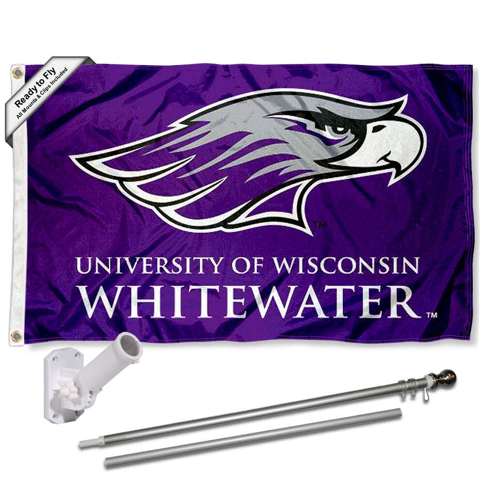 College Flags & Banners Co. UW Whitewater Logo Flag and Pole Bracket Mount Bundle - Sports Collectibles, Sports Memorabilia, Sports Fan Shop, Sports Gifts