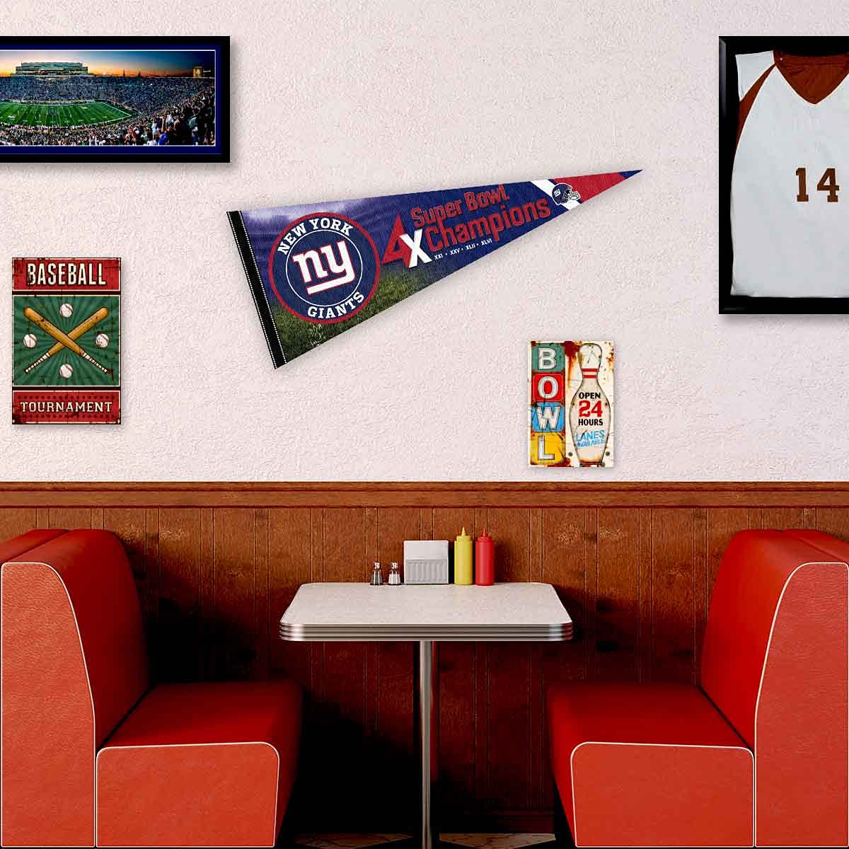 WinCraft New York Giants 4 Time Bowl Champions Pennant Banner Flag - Sports Collectibles, Sports Memorabilia, Sports Fan Shop, Sports Gifts