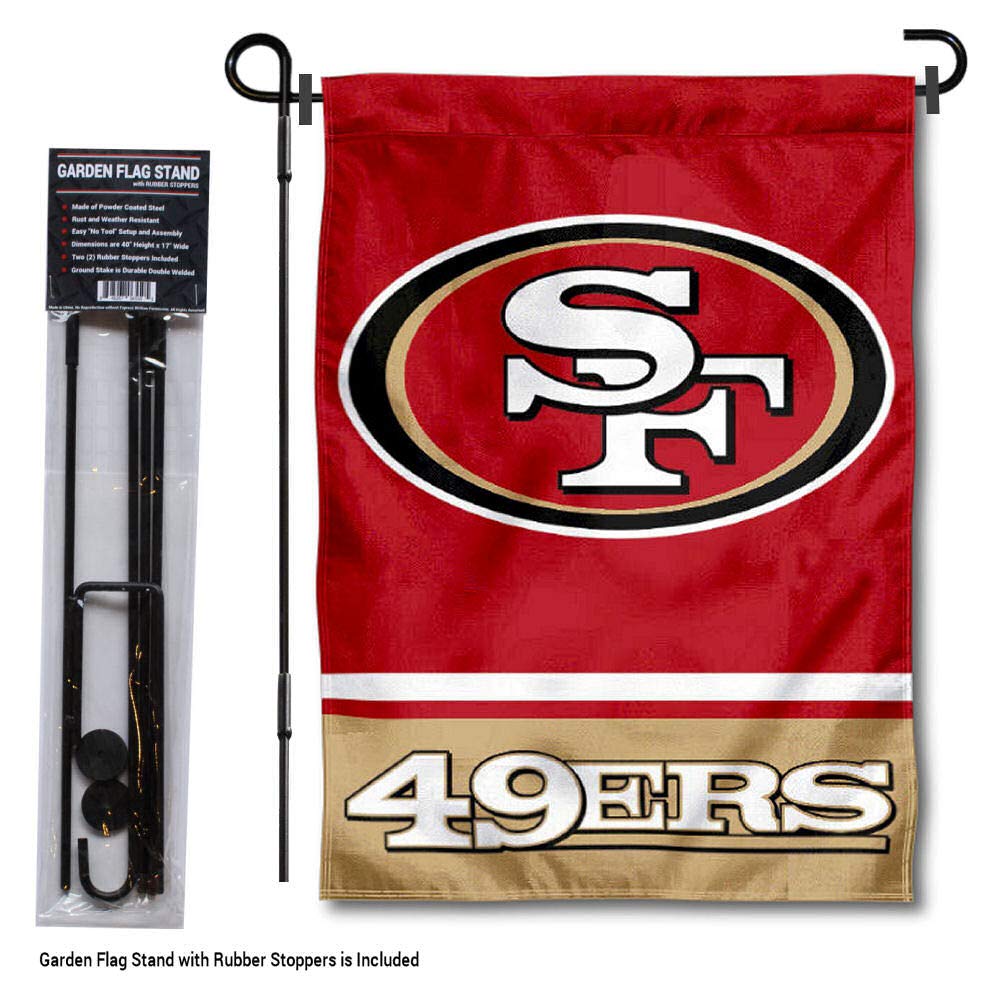 WinCraft San Francisco 49ers Garden Flag with Stand Holder - Sports Collectibles, Sports Memorabilia, Sports Fan Shop, Sports Gifts