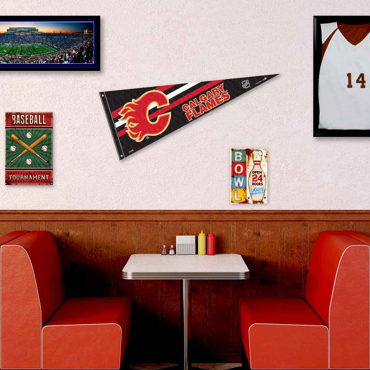 Calgary Flames Pennant Flag and Wall Tack Pads Mounts - Sports Collectibles, Sports Memorabilia, Sports Fan Shop, Sports Gifts