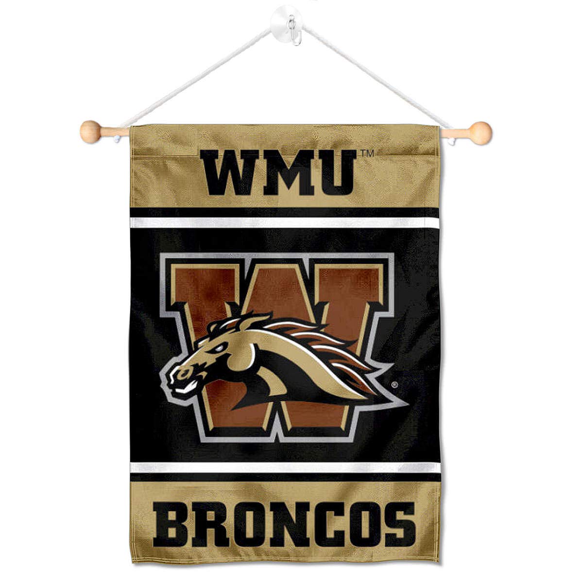 College Flags & Banners Co. Western Michigan Broncos Window Wall Banner Hanging Flag with Suction Cup - Sports Collectibles, Sports Memorabilia, Sports Fan Shop, Sports Gifts