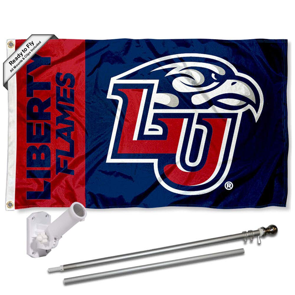 College Flags & Banners Co. Liberty Flames Logo Flag and Pole Bracket Mount Bundle - Sports Collectibles, Sports Memorabilia, Sports Fan Shop, Sports Gifts