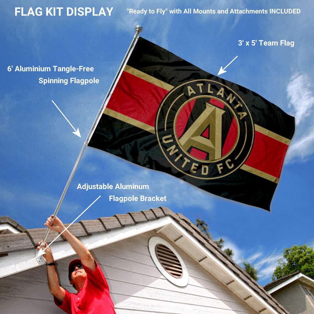 WinCraft Atlanta United Football Club Stripes Flag Pole and Bracket Set - Sports Collectibles, Sports Memorabilia, Sports Fan Shop, Sports Gifts
