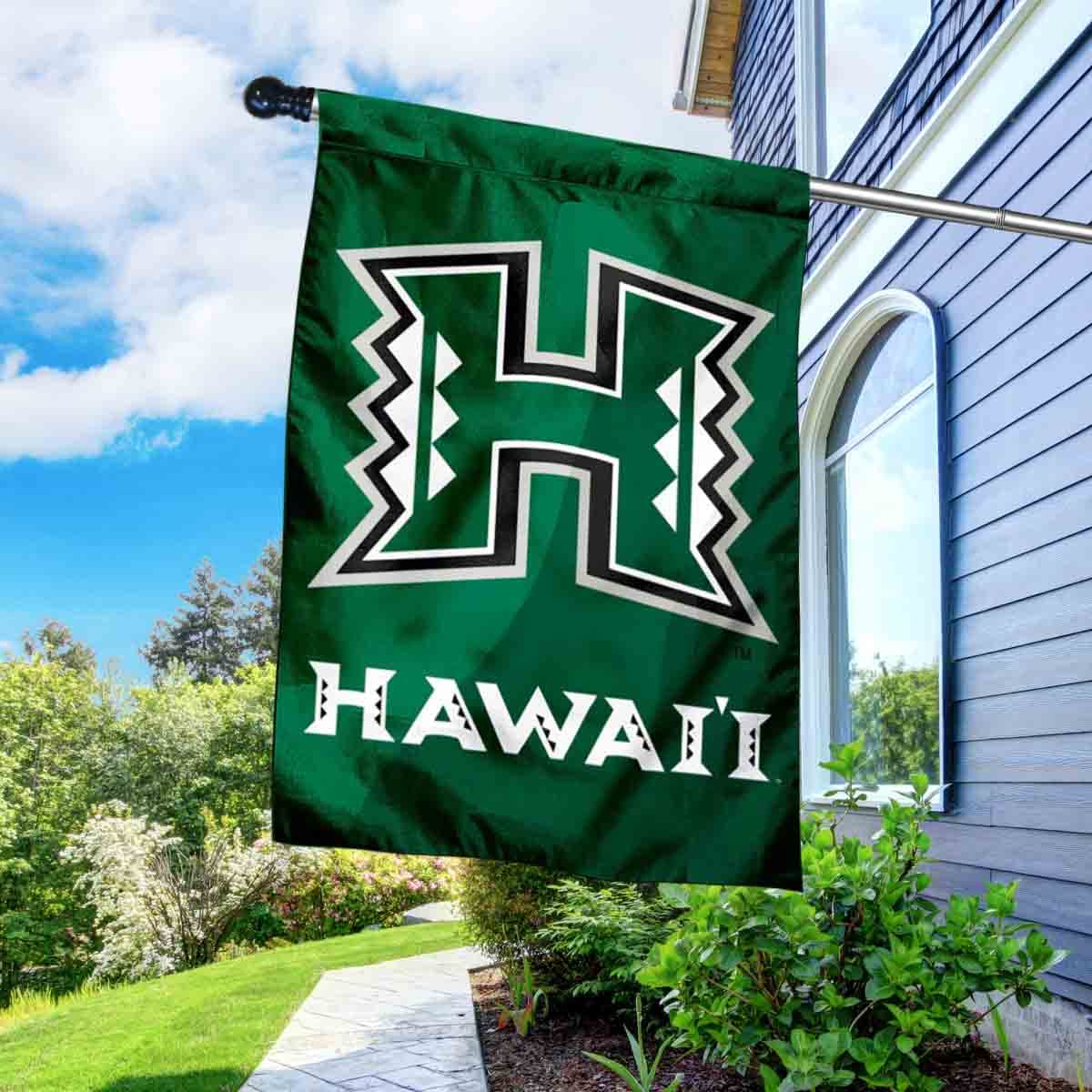 College Flags & Banners Co. Hawaii Warriors Double Sided House Flag with Pole Set - Sports Collectibles, Sports Memorabilia, Sports Fan Shop, Sports Gifts