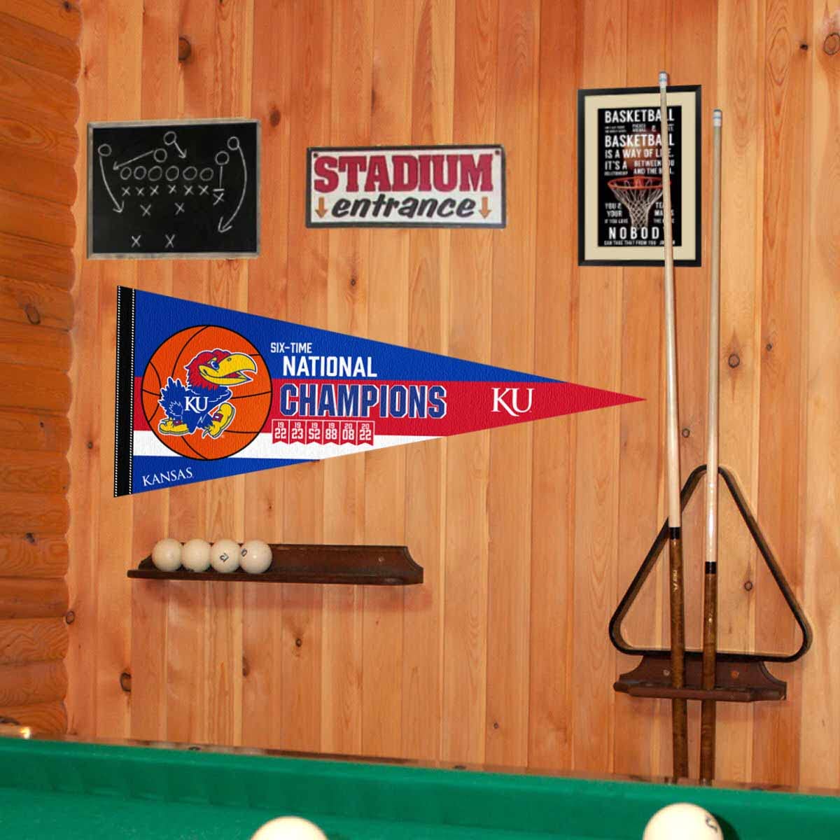 Kansas KU Jayhawks 6 Time National Basketball Champions Pennant Banner Flag - Sports Collectibles, Sports Memorabilia, Sports Fan Shop, Sports Gifts