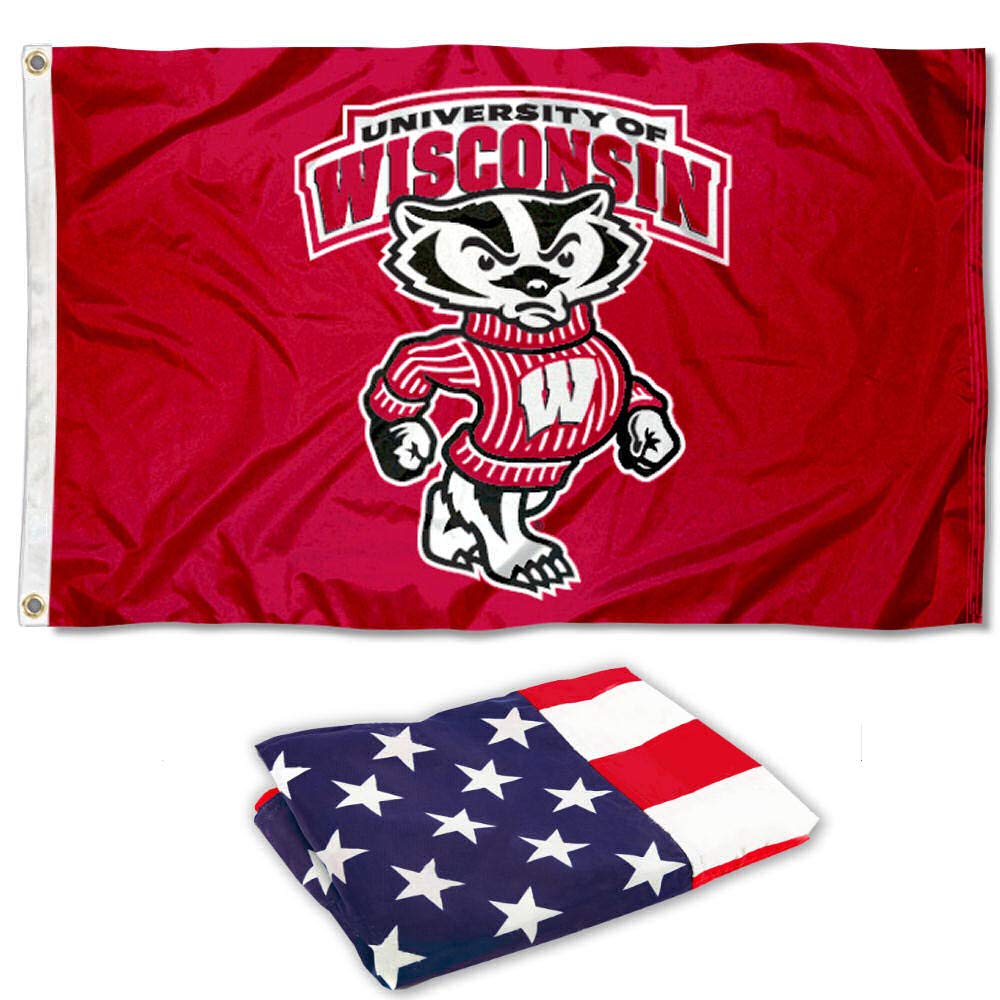 College Flags & Banners Co. Badgers Flag and USA 3x5 Flag Set - Sports Collectibles, Sports Memorabilia, Sports Fan Shop, Sports Gifts