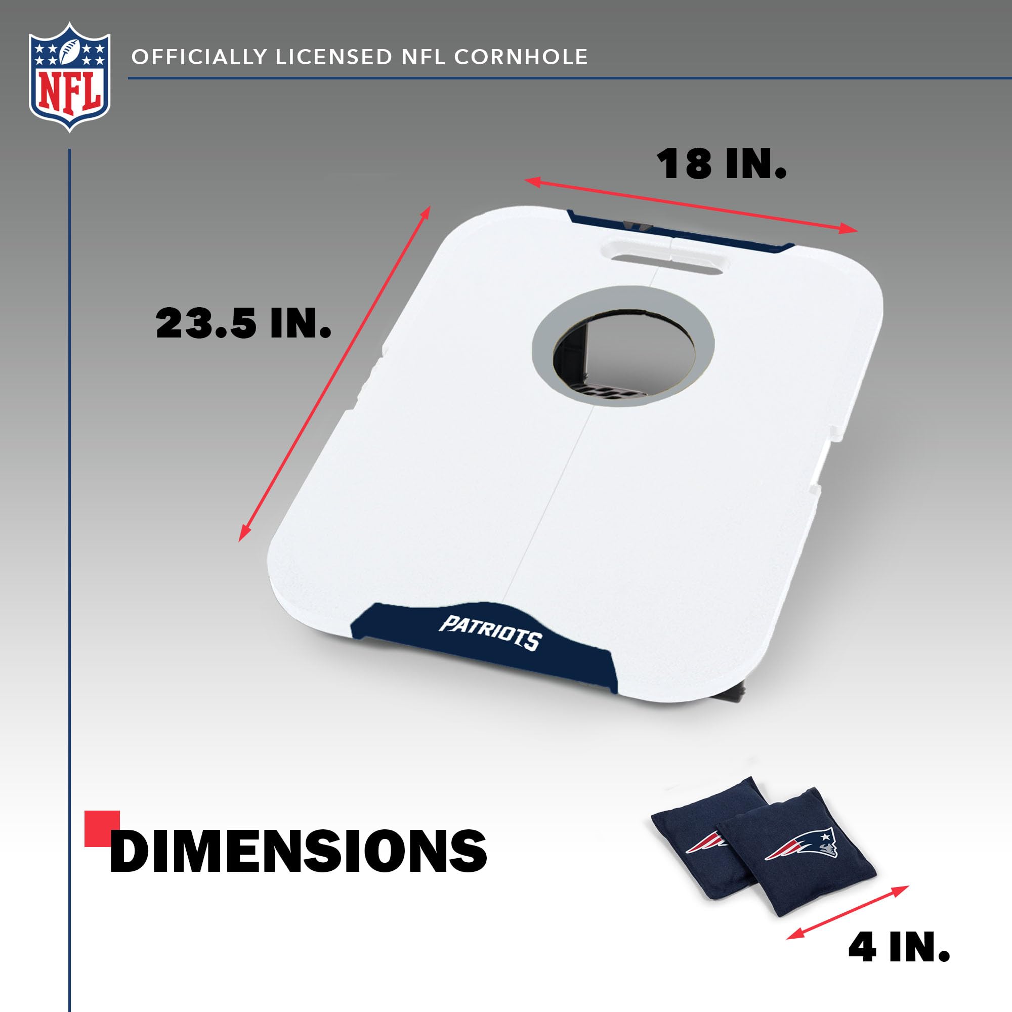 Wild Sports NFL New England Patriots Pro Football All-Weather Cornhole Set - Travel Bean Bag Toss Set Includes 8 Bean Bags - Sports Collectibles, Sports Memorabilia, Sports Fan Shop, Sports Gifts