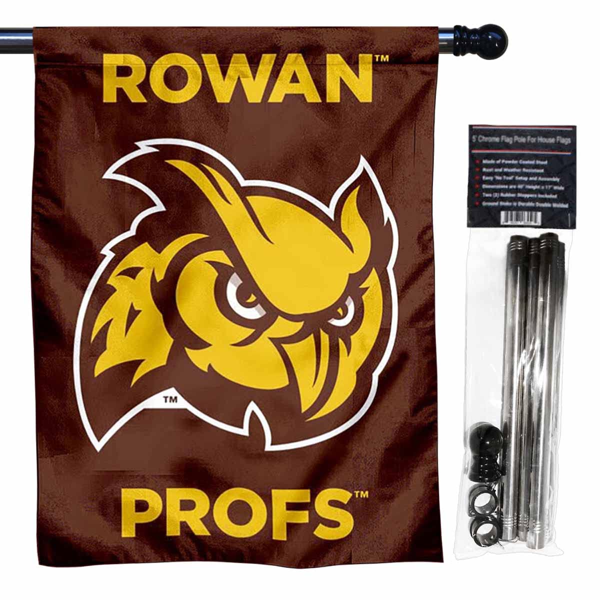 College Flags & Banners Co. Rowan Profs Logo Double Sided House Flag with Pole Set - Sports Collectibles, Sports Memorabilia, Sports Fan Shop, Sports Gifts