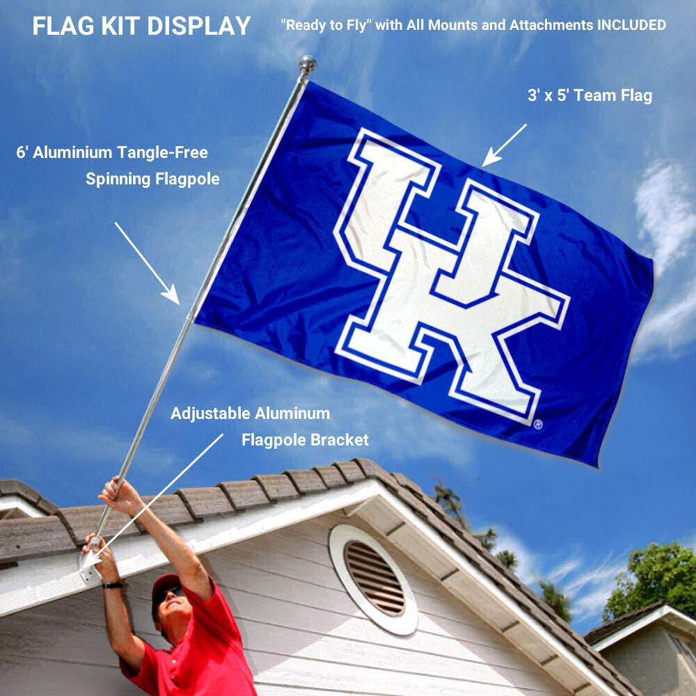 College Flags & Banners Co. Kentucky Wildcats New UK Logo Flag with Pole and Bracket Kit - Sports Collectibles, Sports Memorabilia, Sports Fan Shop, Sports Gifts