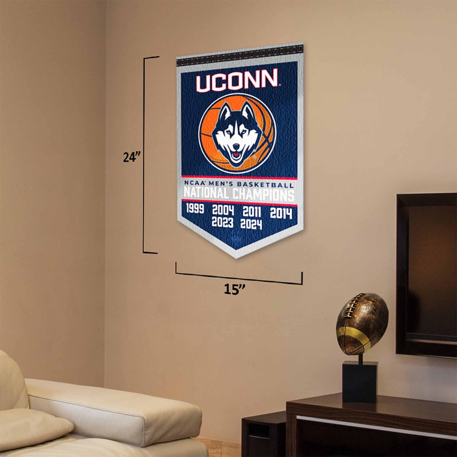 Connecticut Huskies 6 Time 6X Basketball National Champions Banner - Sports Collectibles, Sports Memorabilia, Sports Fan Shop, Sports Gifts