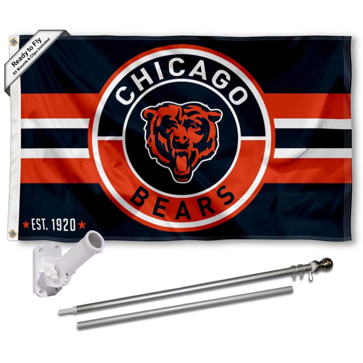 WinCraft Chicago Bears Patch Logo Flag Pole and Bracket Mount Kit - Sports Collectibles, Sports Memorabilia, Sports Fan Shop, Sports Gifts