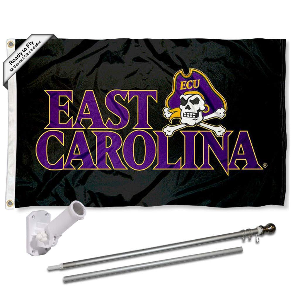 College Flags & Banners Co. ECU Pirates Black Flag and Pole Bracket Mount Bundle - Sports Collectibles, Sports Memorabilia, Sports Fan Shop, Sports Gifts