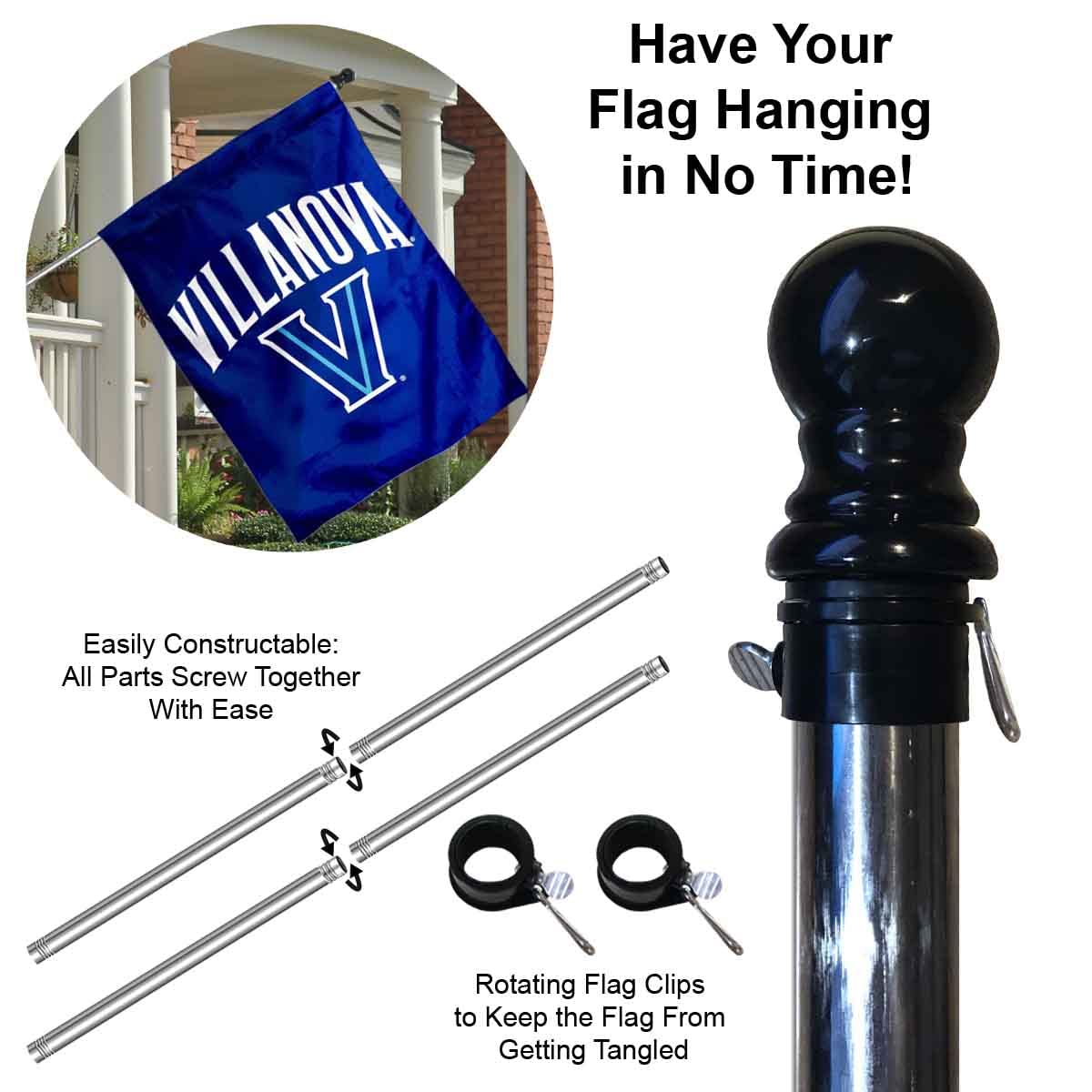 Villanova Wildcats Logo House Flag with Flag Pole Set - Sports Collectibles, Sports Memorabilia, Sports Fan Shop, Sports Gifts