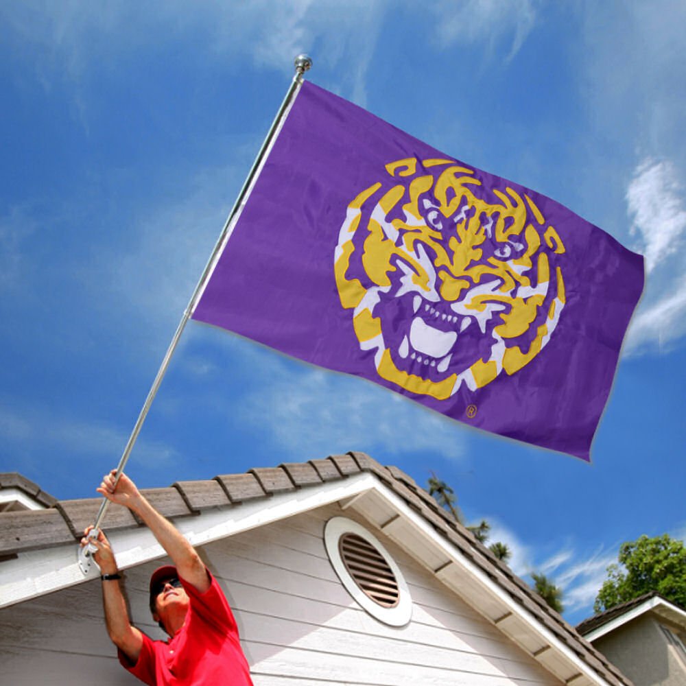 College Flags & Banners Co. Louisiana State LSU Tigers Tiger Head Embroidered and Stitched Nylon Flag - Sports Collectibles, Sports Memorabilia, Sports Fan Shop, Sports Gifts