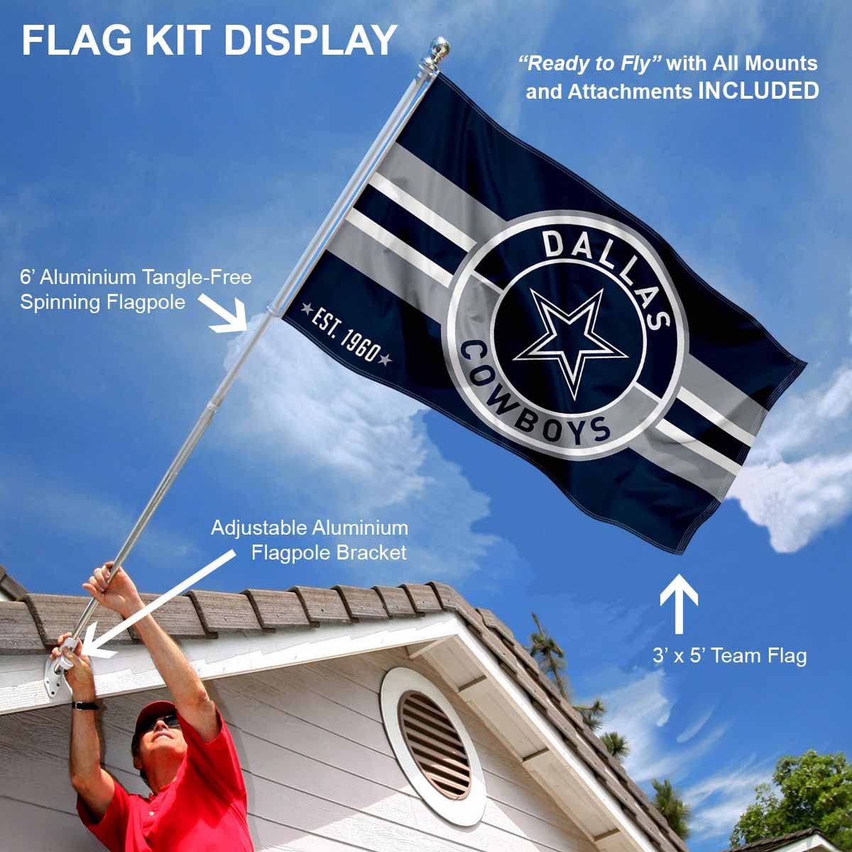 WinCraft Dallas Cowboys Patch Logo Flag Pole and Bracket Mount Kit - Sports Collectibles, Sports Memorabilia, Sports Fan Shop, Sports Gifts
