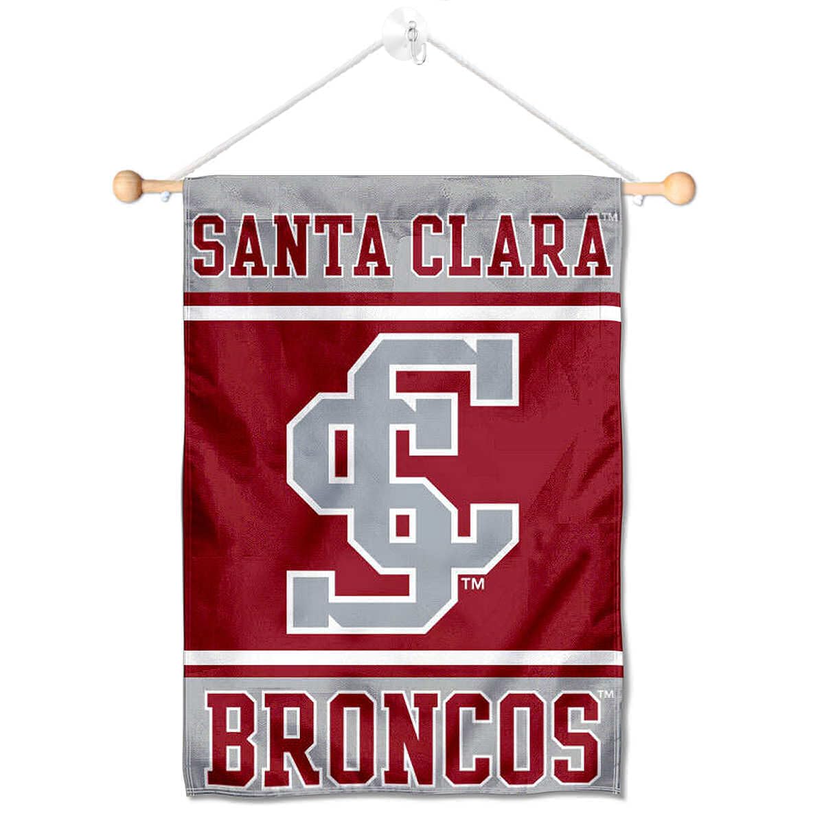 College Flags & Banners Co. Santa Clara Broncos Window Wall Banner Hanging Flag with Suction Cup - Sports Collectibles, Sports Memorabilia, Sports Fan Shop, Sports Gifts