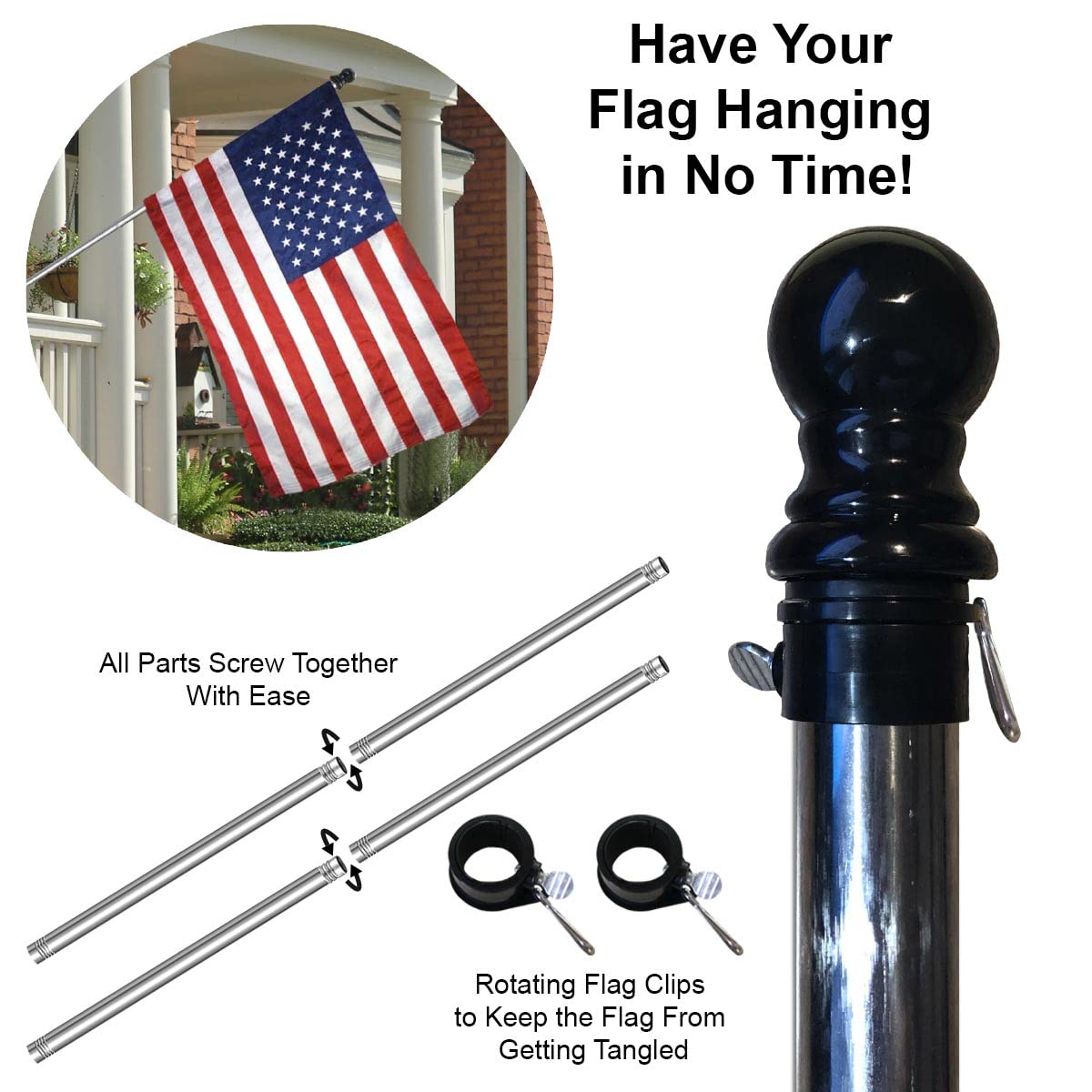 5 Foot Stainless Steel Chrome Flagpole for Grommet and Sleeved House Banner Flags - Sports Collectibles, Sports Memorabilia, Sports Fan Shop, Sports Gifts