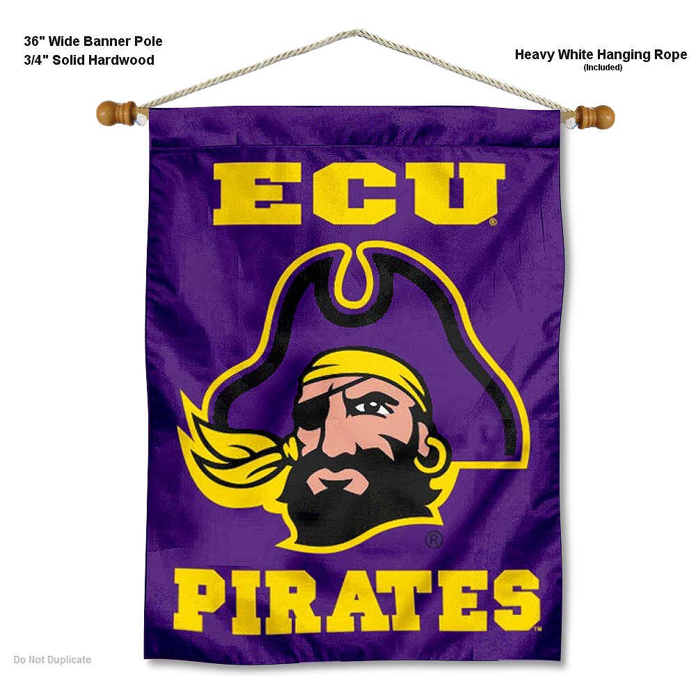 ECU Pirates Logo House Flag and Wood Banner Pole Set - Sports Collectibles, Sports Memorabilia, Sports Fan Shop, Sports Gifts