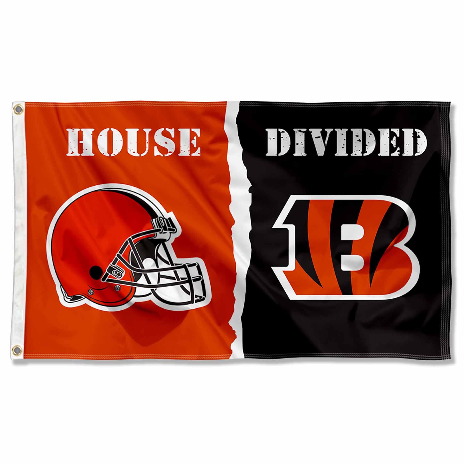 WinCraft Browns and Bengals House Divided Flag Rivalry Banner - Sports Collectibles, Sports Memorabilia, Sports Fan Shop, Sports Gifts