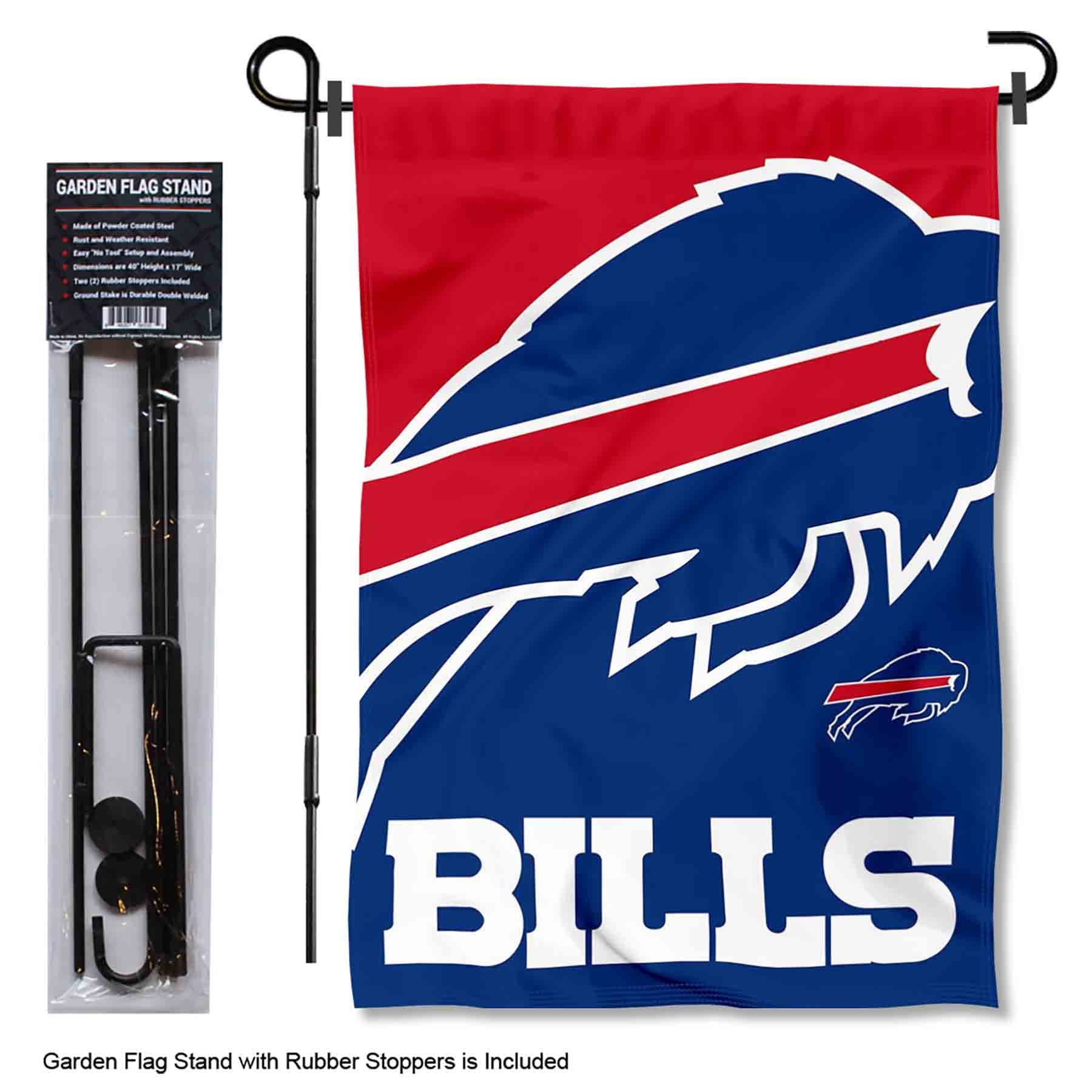 WinCraft Buffalo Bills Bold Logo Garden Flag and Flagpole Mount - Sports Collectibles, Sports Memorabilia, Sports Fan Shop, Sports Gifts