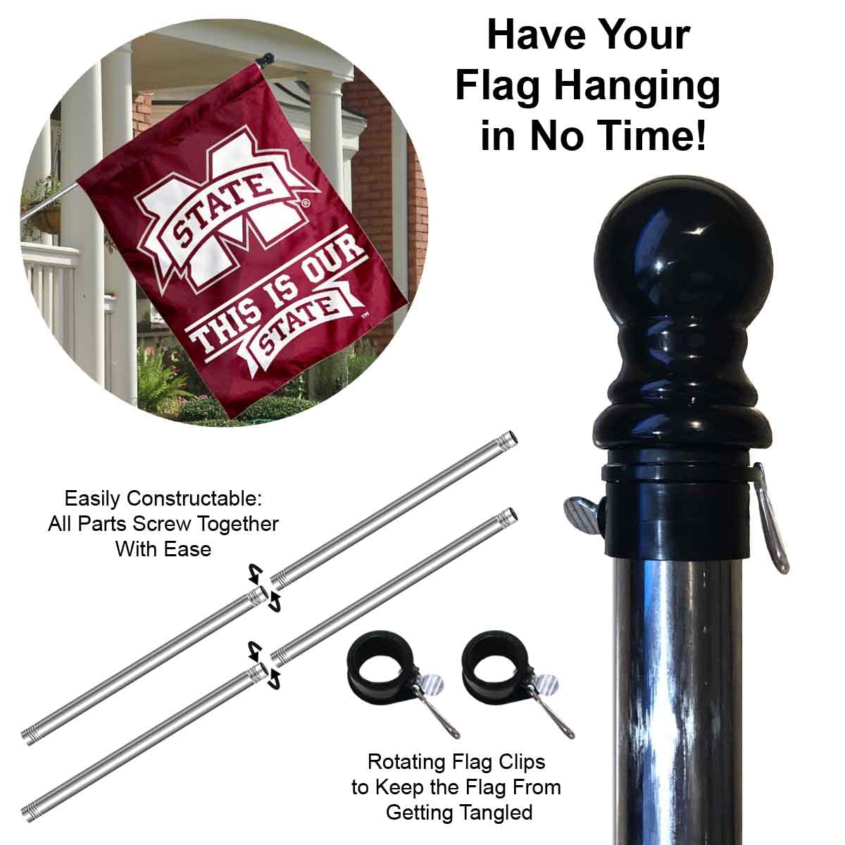 College Flags & Banners Co. This is Our State MSU Bulldog Banner with Flag Pole Set - Sports Collectibles, Sports Memorabilia, Sports Fan Shop, Sports Gifts