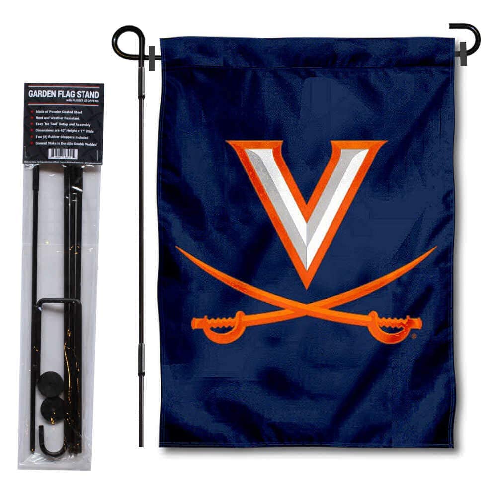 College Flags & Banners Co. UVA Cavaliers New Logo Logo Garden and USA Flag Stand Pole Holder Set - Sports Collectibles, Sports Memorabilia, Sports Fan Shop, Sports Gifts