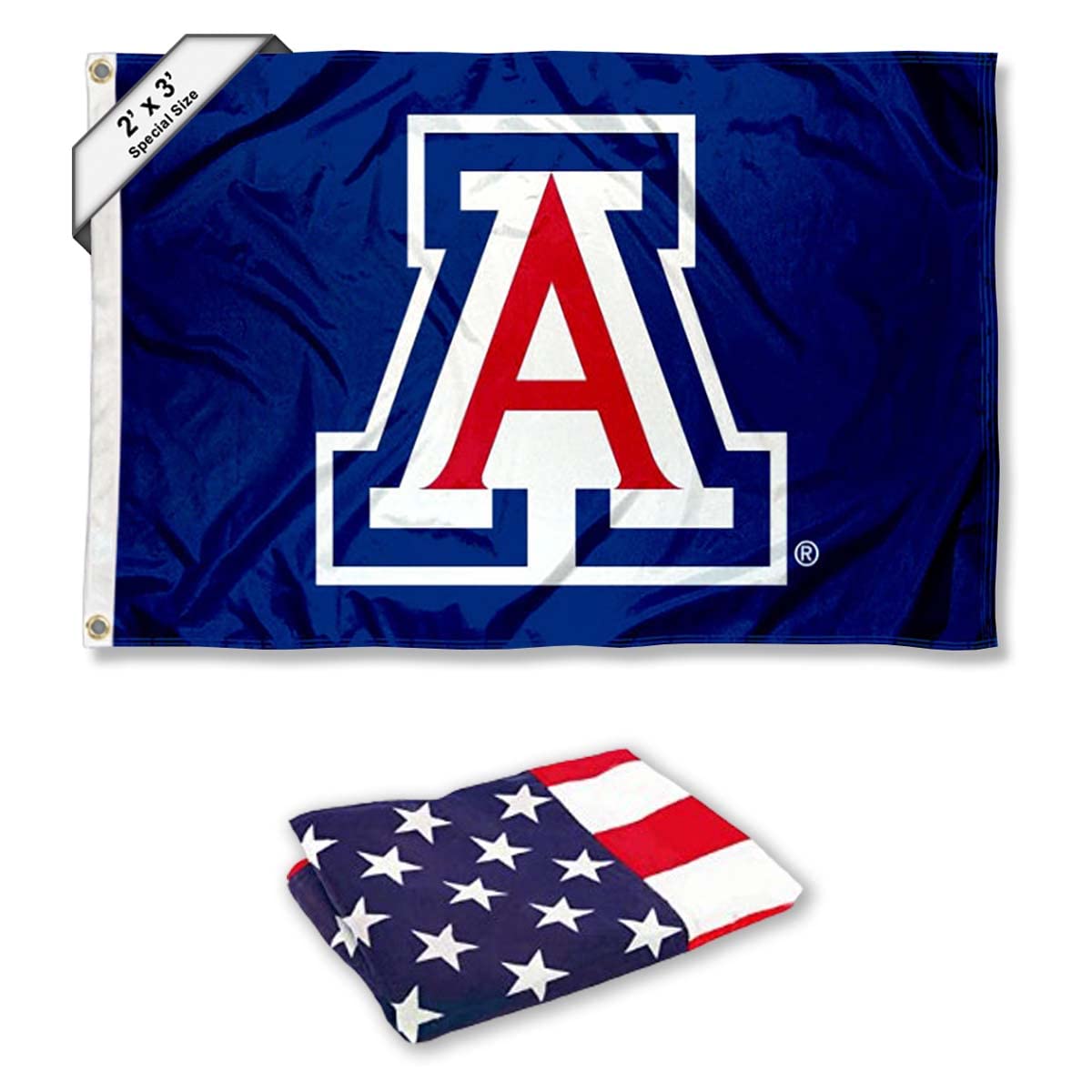 Arizona Wildcats Small 2'x3' Flag and USA 3x5 Flag Set - Sports Collectibles, Sports Memorabilia, Sports Fan Shop, Sports Gifts
