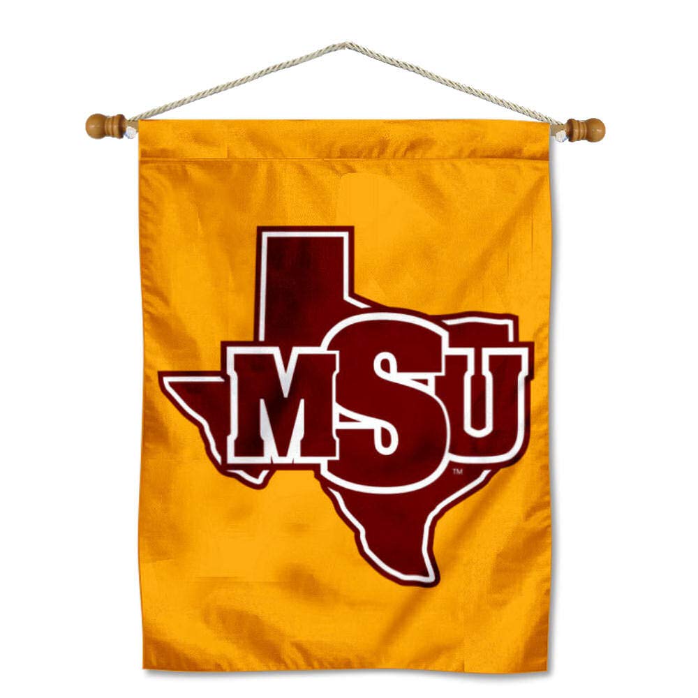 Midwestern State Mustangs Double Sided House Flag and Wood Banner Pole Set - Sports Collectibles, Sports Memorabilia, Sports Fan Shop, Sports Gifts