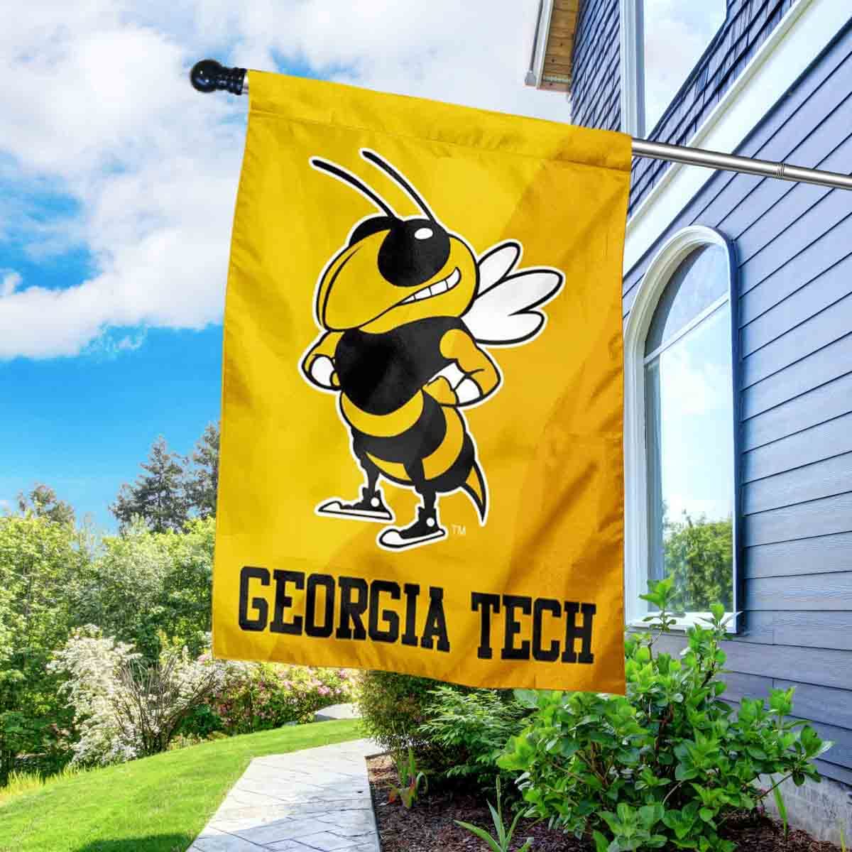 College Flags & Banners Co. Georgia Tech Yellow Jackets Double Sided House Flag with Flag Pole Set - Sports Collectibles, Sports Memorabilia, Sports Fan Shop, Sports Gifts