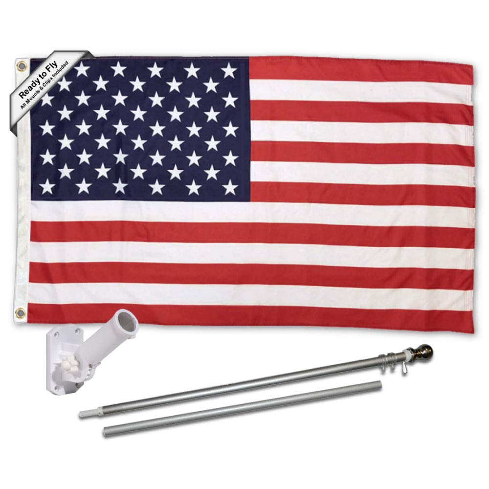 Sports Flags Pennants Company House 6 Foot Flagpole Bracket and USA Flag Bundle - Sports Collectibles, Sports Memorabilia, Sports Fan Shop, Sports Gifts