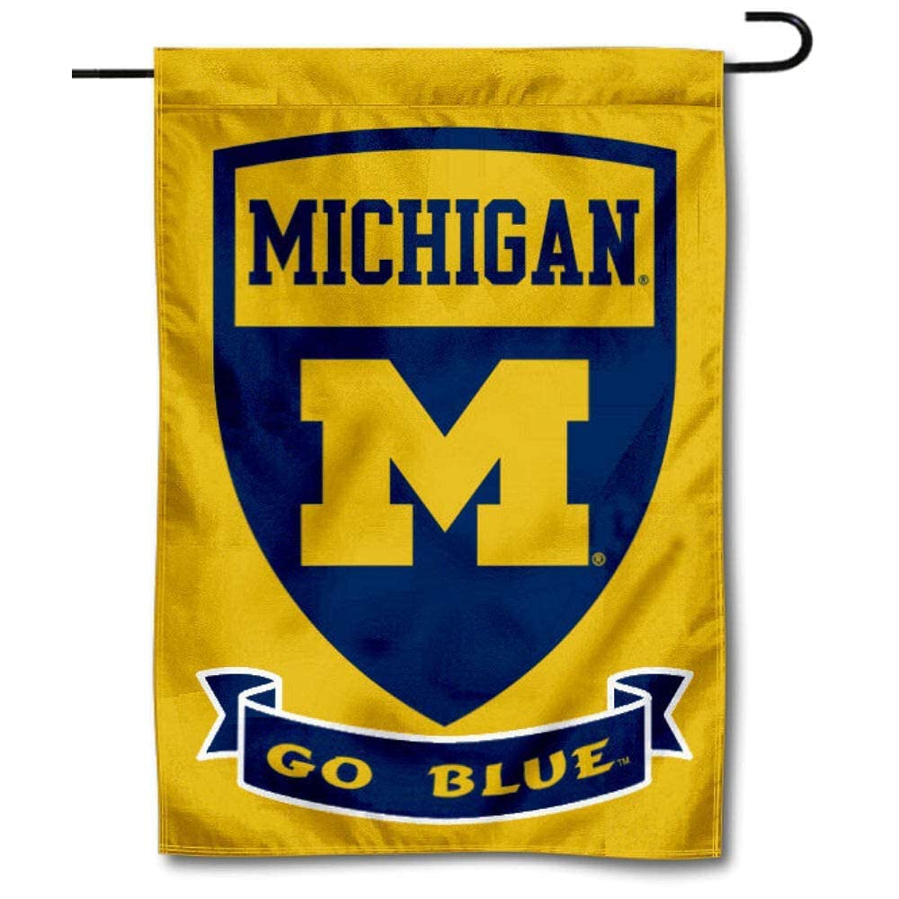 College Flags & Banners Co. Michigan Wolverines Double Sided Shield Logo Garden Flag and USA Flag Stand Pole Holder Set - Sports Collectibles, Sports Memorabilia, Sports Fan Shop, Sports Gifts