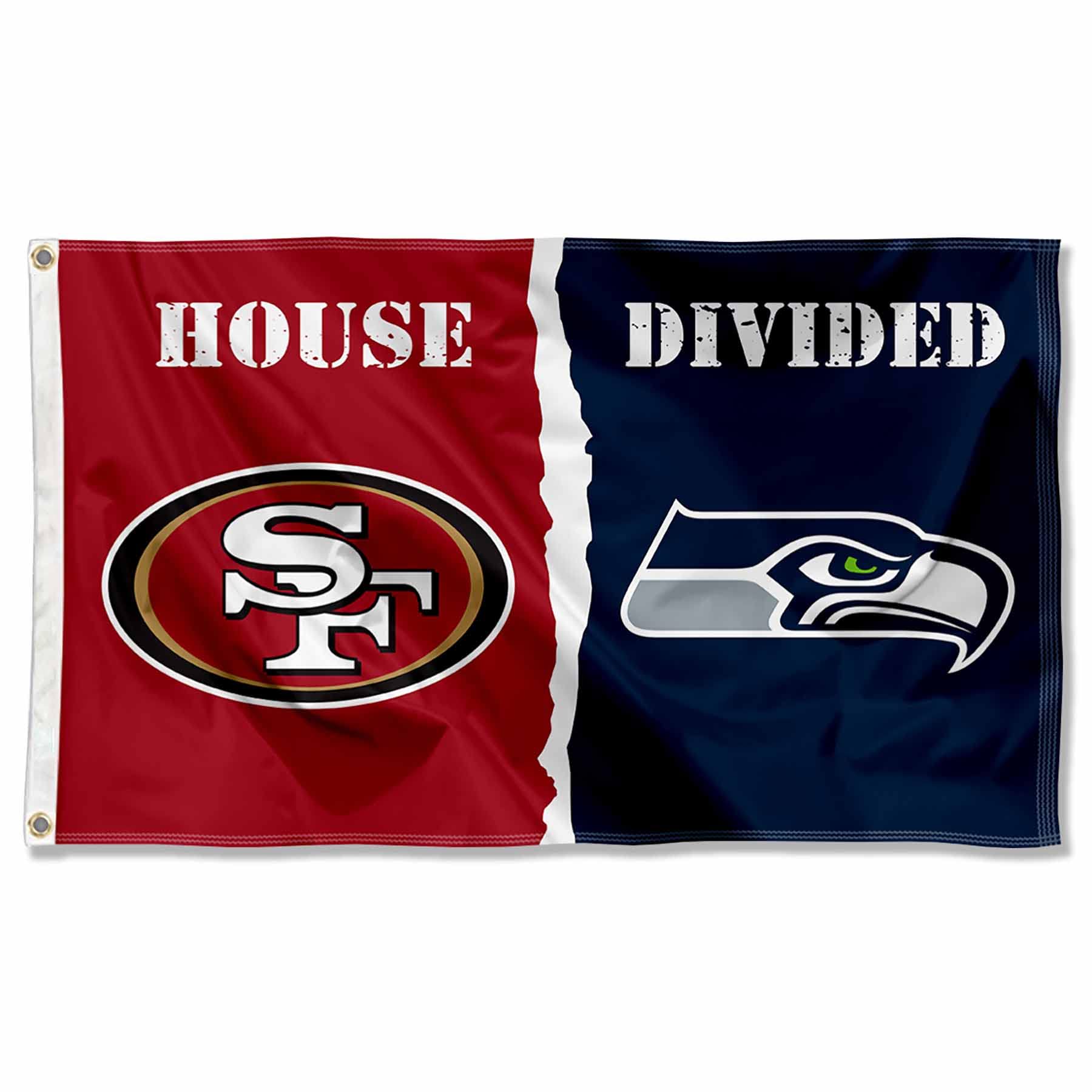 WinCraft San Francisco 49ers and Seattle Seahawks House Divided Flag Rivalry Banner - Sports Collectibles, Sports Memorabilia, Sports Fan Shop, Sports Gifts