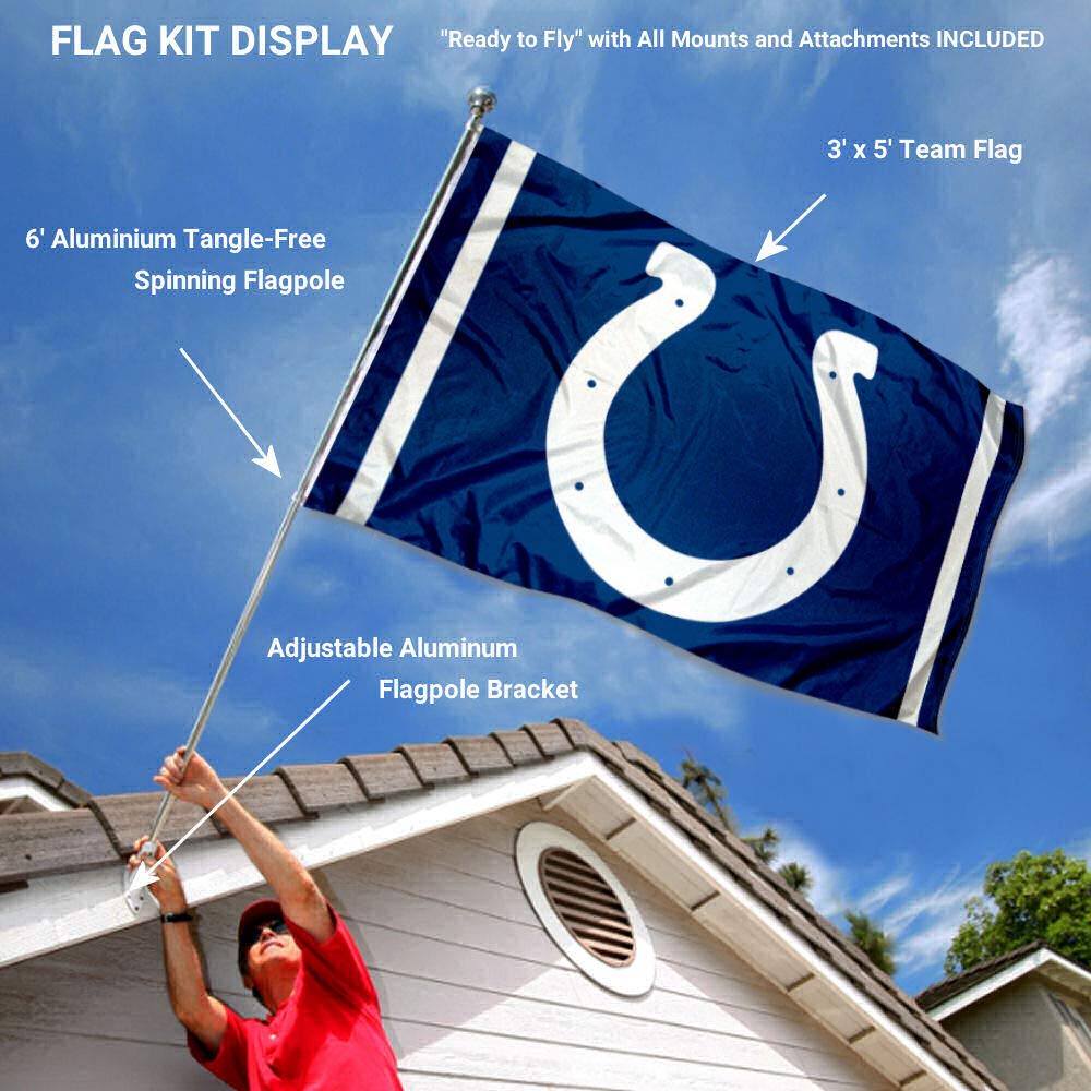 WinCraft Indianapolis Colts Flag Pole and Bracket Kit - Sports Collectibles, Sports Memorabilia, Sports Fan Shop, Sports Gifts