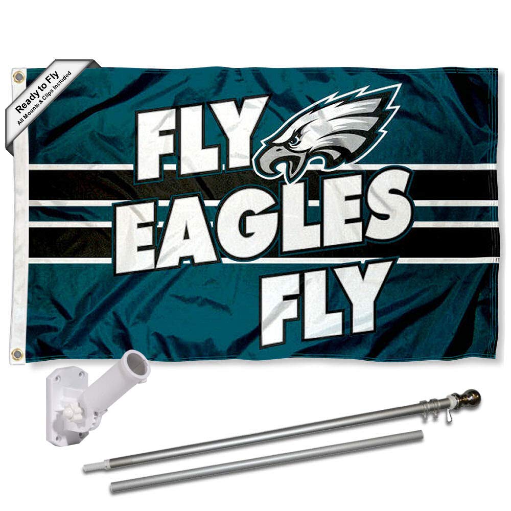 WinCraft Philadelphia Eagles Fly Eagles Fly Flag Pole and Bracket Mount Kit - Sports Collectibles, Sports Memorabilia, Sports Fan Shop, Sports Gifts