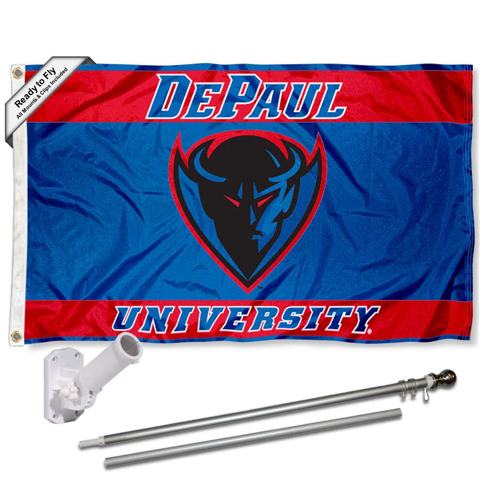 College Flags & Banners Co. DePaul Blue Demons Flag and Pole Bracket Mount Bundle - Sports Collectibles, Sports Memorabilia, Sports Fan Shop, Sports Gifts