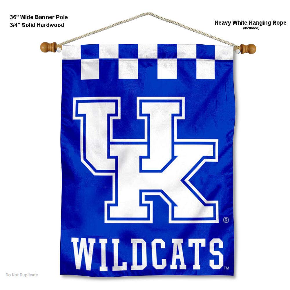 College Flags & Banners Co. Kentucky UK Wildcats Checkerboard House Flag and Wood Banner Pole Set - Sports Collectibles, Sports Memorabilia, Sports Fan Shop, Sports Gifts