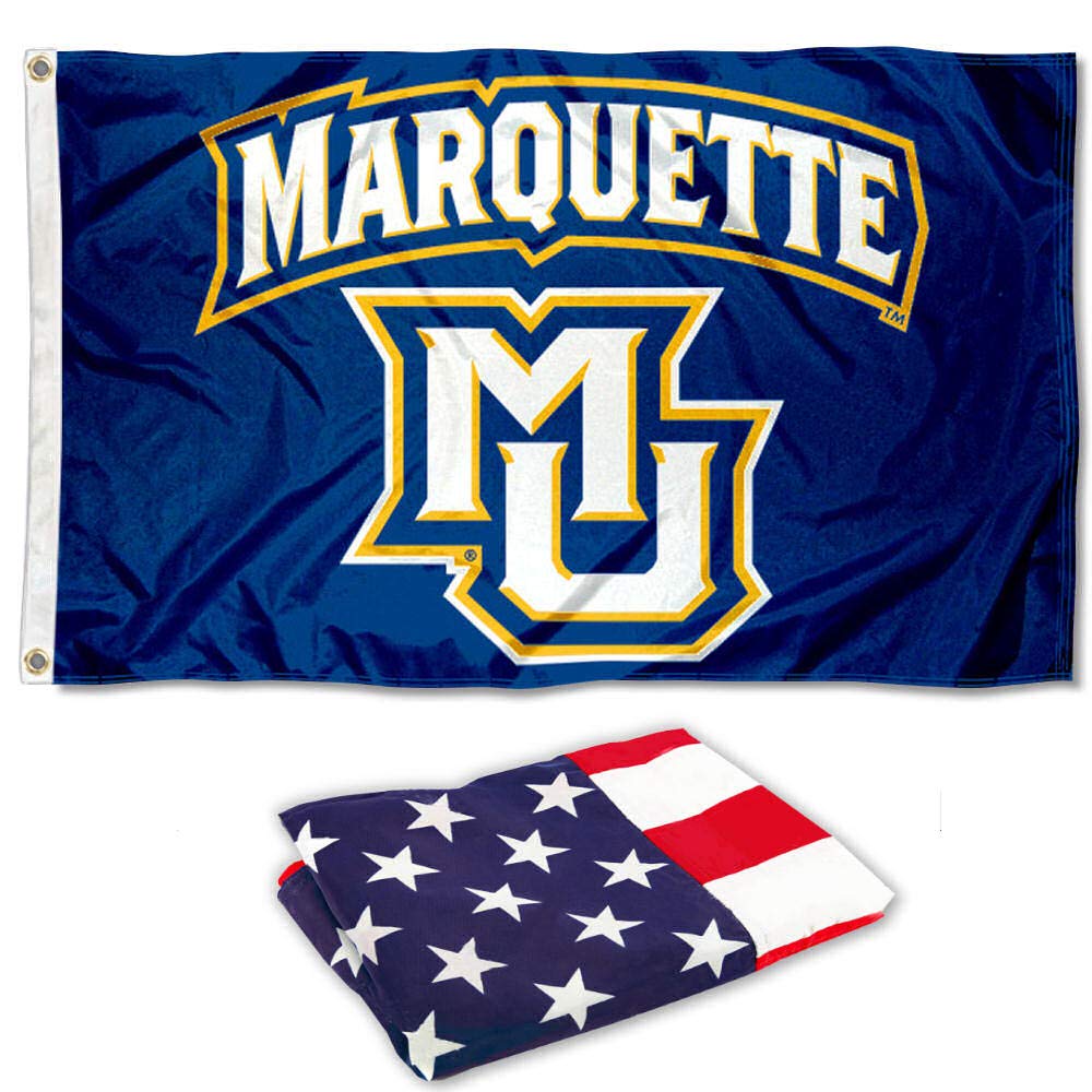 College Flags & Banners Co. Marquette Flag and USA 3x5 Set - Sports Collectibles, Sports Memorabilia, Sports Fan Shop, Sports Gifts