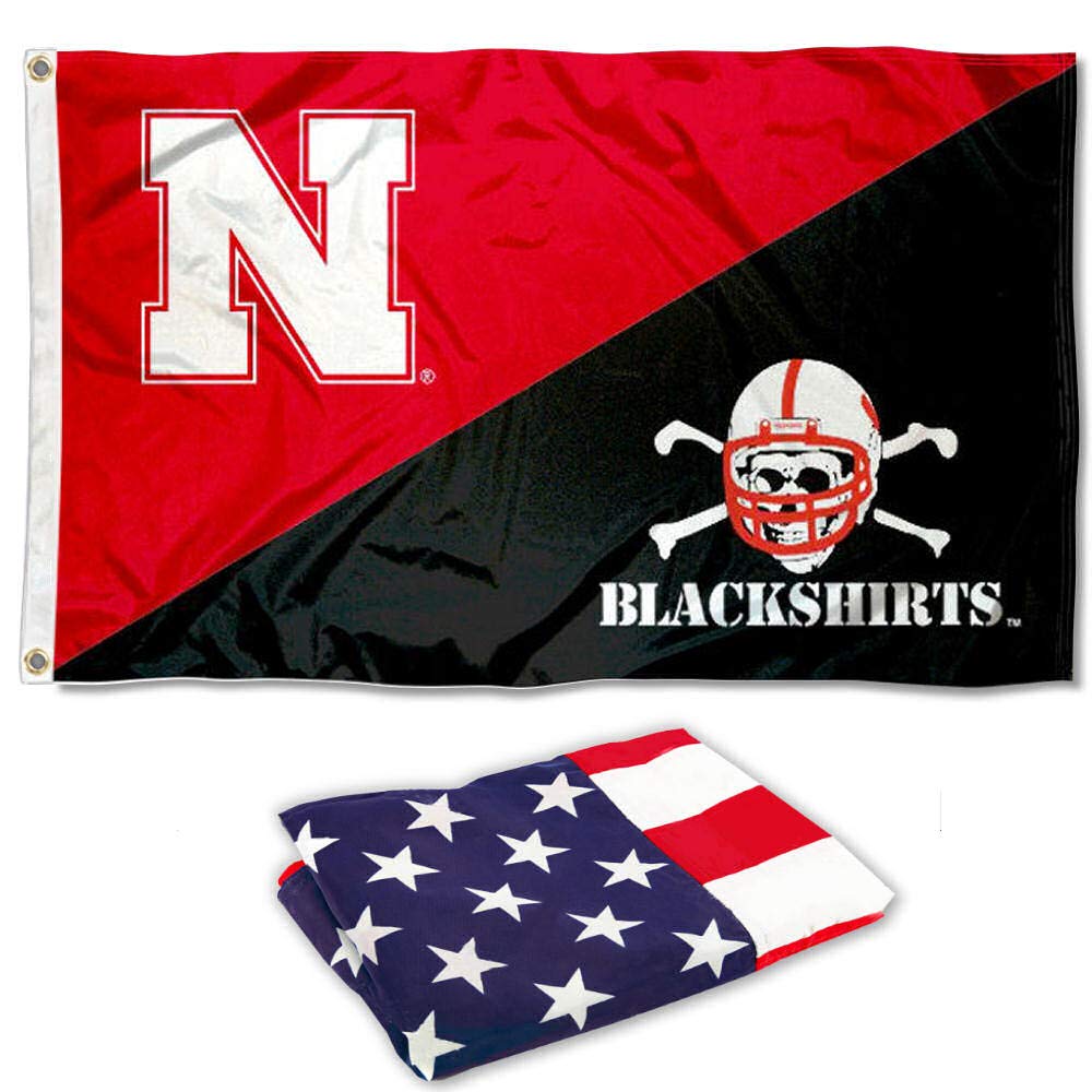 College Flags & Banners Co. Nebraska Cornhuskers Divided Blackshirts and USA Flag 3x5 Set - Sports Collectibles, Sports Memorabilia, Sports Fan Shop, Sports Gifts