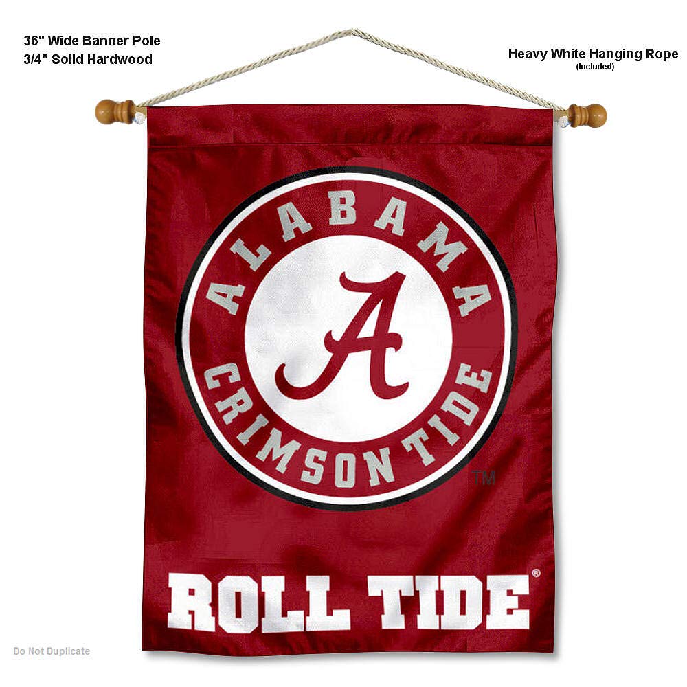 College Flags & Banners Co. University of Alabama Outdoor Flag and Wood Banner Pole Set - Sports Collectibles, Sports Memorabilia, Sports Fan Shop, Sports Gifts