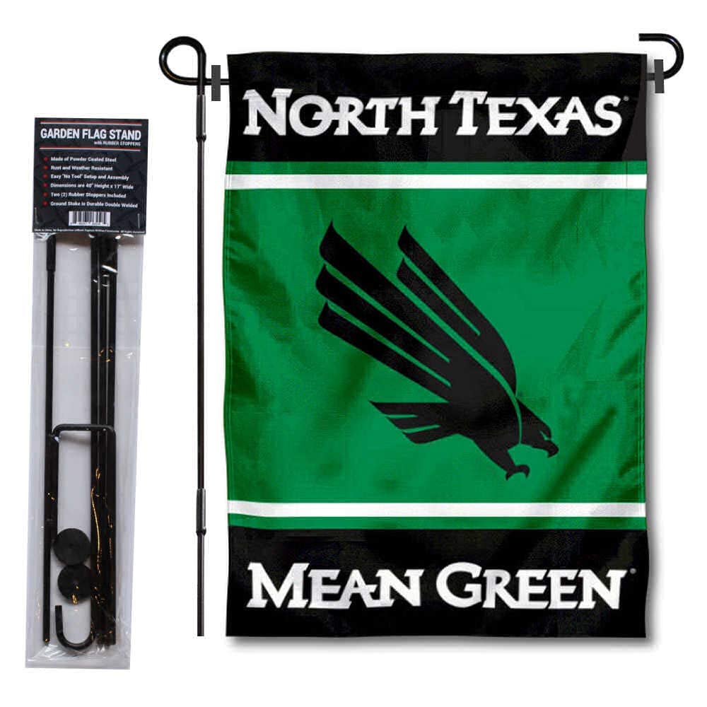 College Flags & Banners Co. North Texas Mean Green Garden Flag and USA Stand Pole Holder Set - Sports Collectibles, Sports Memorabilia, Sports Fan Shop, Sports Gifts